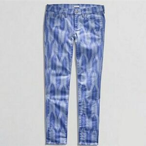 NEW J CREW blue ikat jeans toothpick stretch‎ twill ankle pants 32
